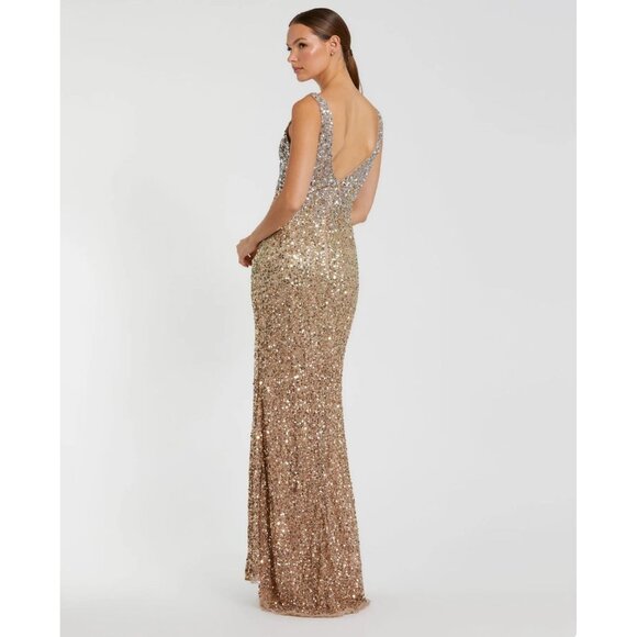 Mac Duggal Shimmering Gold Sequin Slit Gown #1068 NWT - Size 0 - Picture 3 of 12